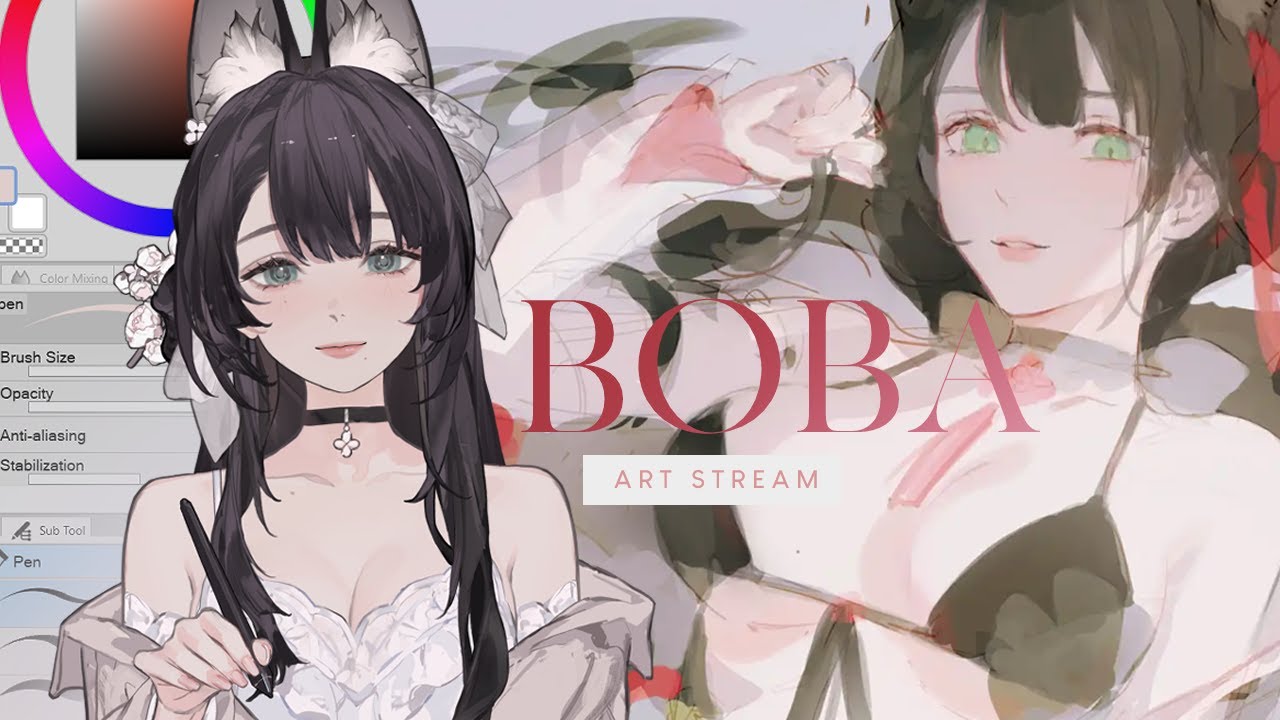 Cozy illustration from the wholesome boba hours stream